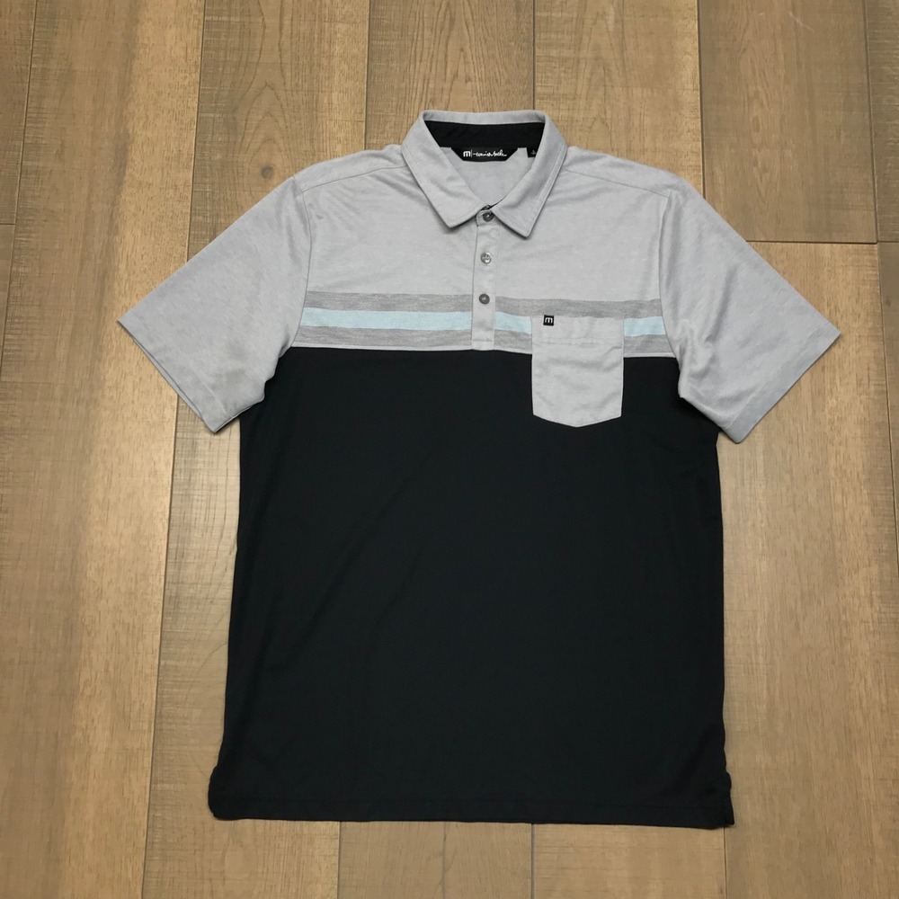 Travis Mathew Polo Shirt Mens Size L Blue Short Sleeve Golf Performance‎ Stretch